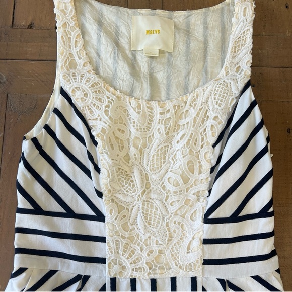 Anthropologie Maeve Chessia Navy Stripe Lace Dress Nautical Preppy Lace 2 - Picture 4 of 11